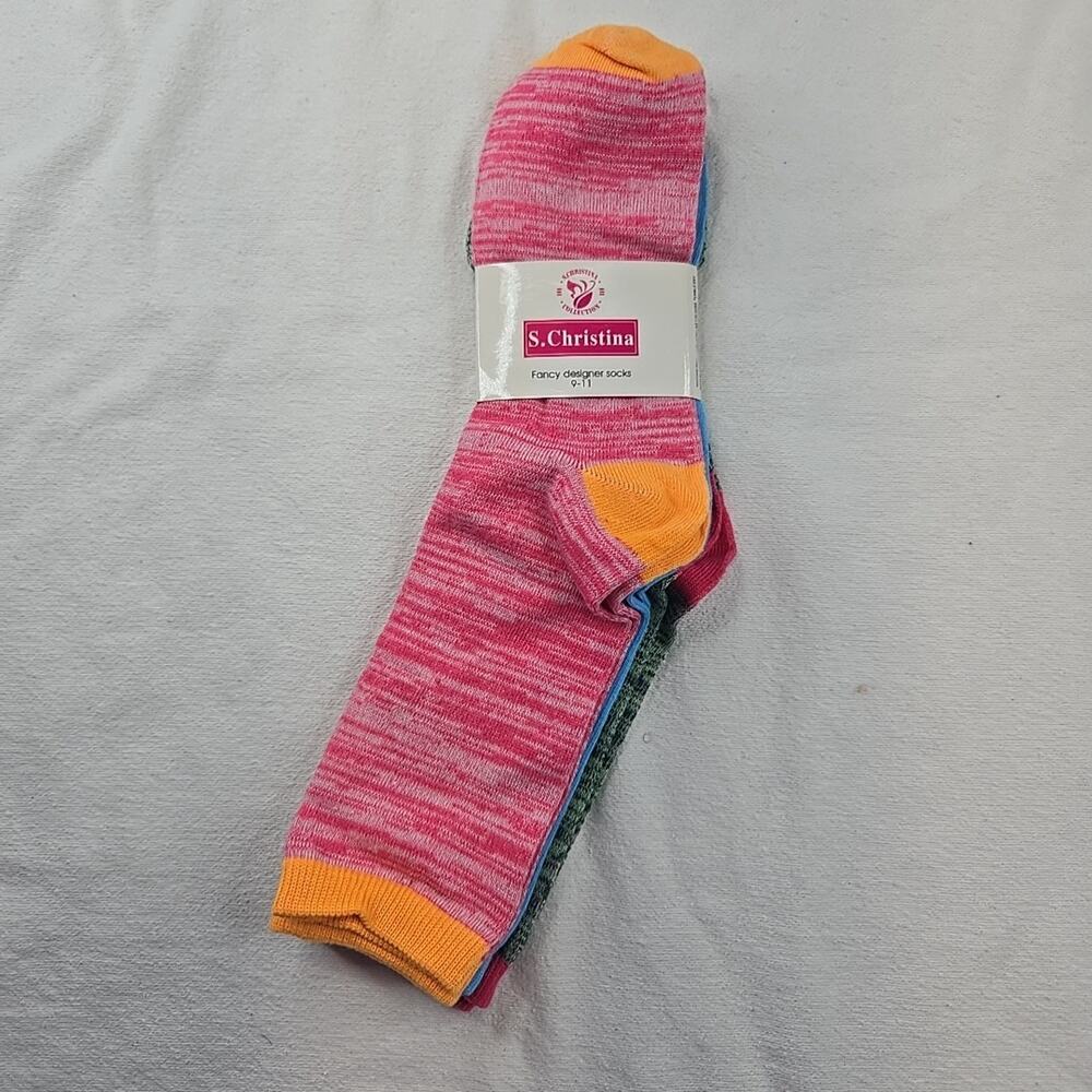 S. Christina Fancy designer socks Pink Multicolor Women's Size 9-11